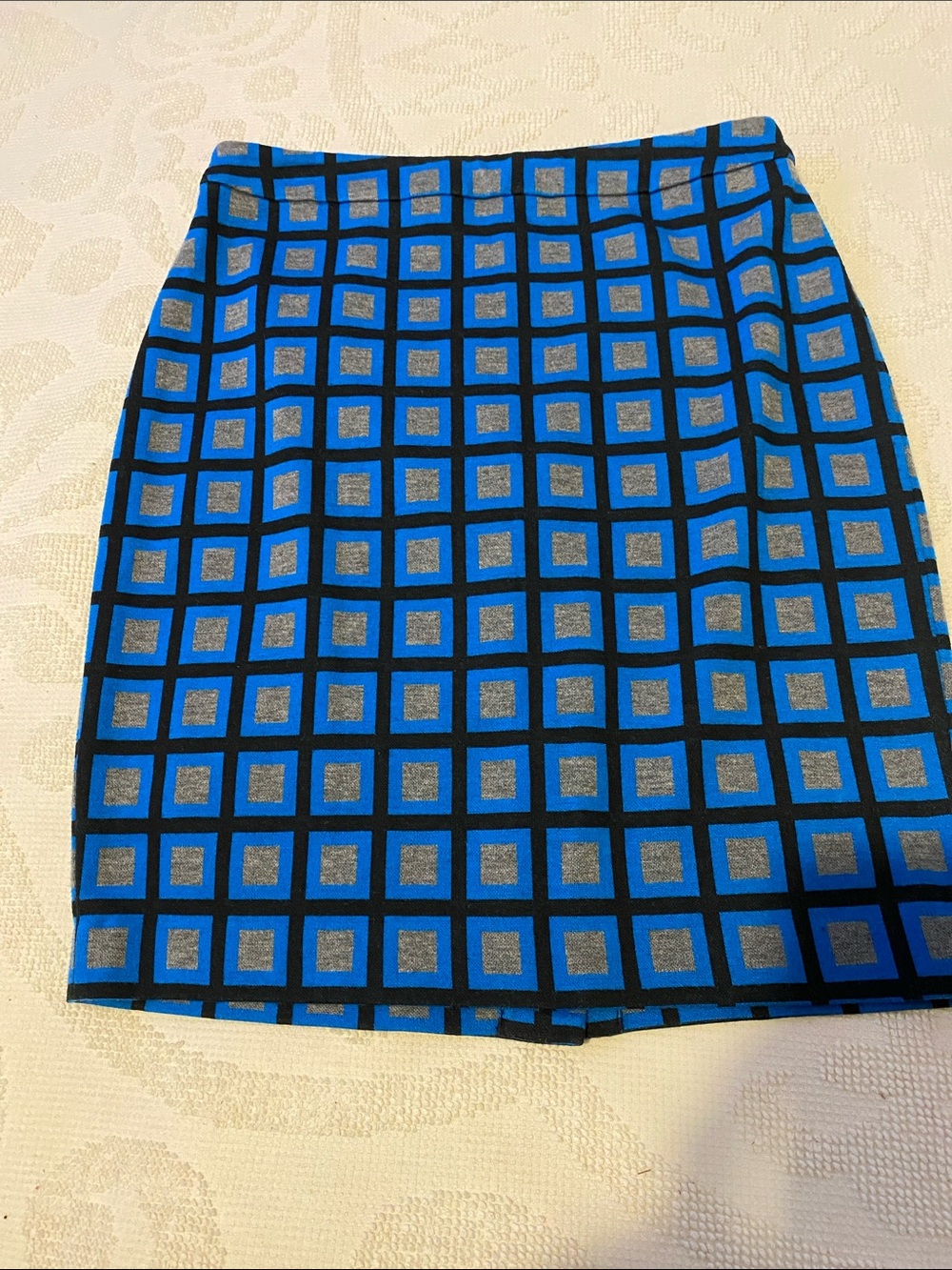Halogen Blue and Silver Geometric Pencil Skirt, no fabric tag, little stretch